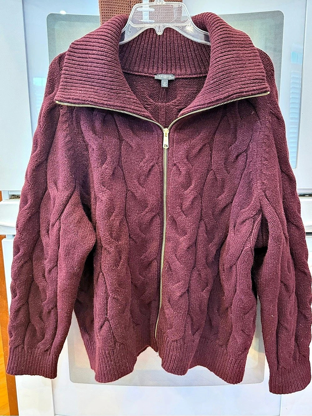Talbots Cable Knit Zip Front Cardigan in Purple